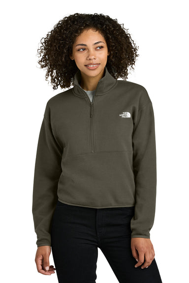 The North Face NF0A8C5H Womens Double Knit 1/4 Zip Fleece Jacket New Taupe Green Model Front