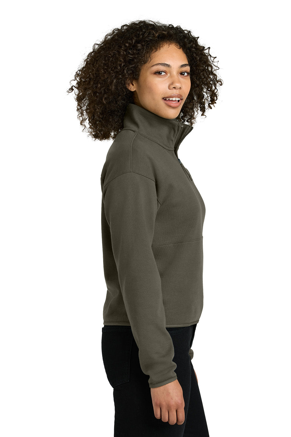 The North Face NF0A8C5H Womens Double Knit 1/4 Zip Fleece Jacket New Taupe Green Model Side