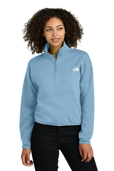 The North Face NF0A8C5H Womens Double Knit 1/4 Zip Fleece Jacket Steel Blue Model Front