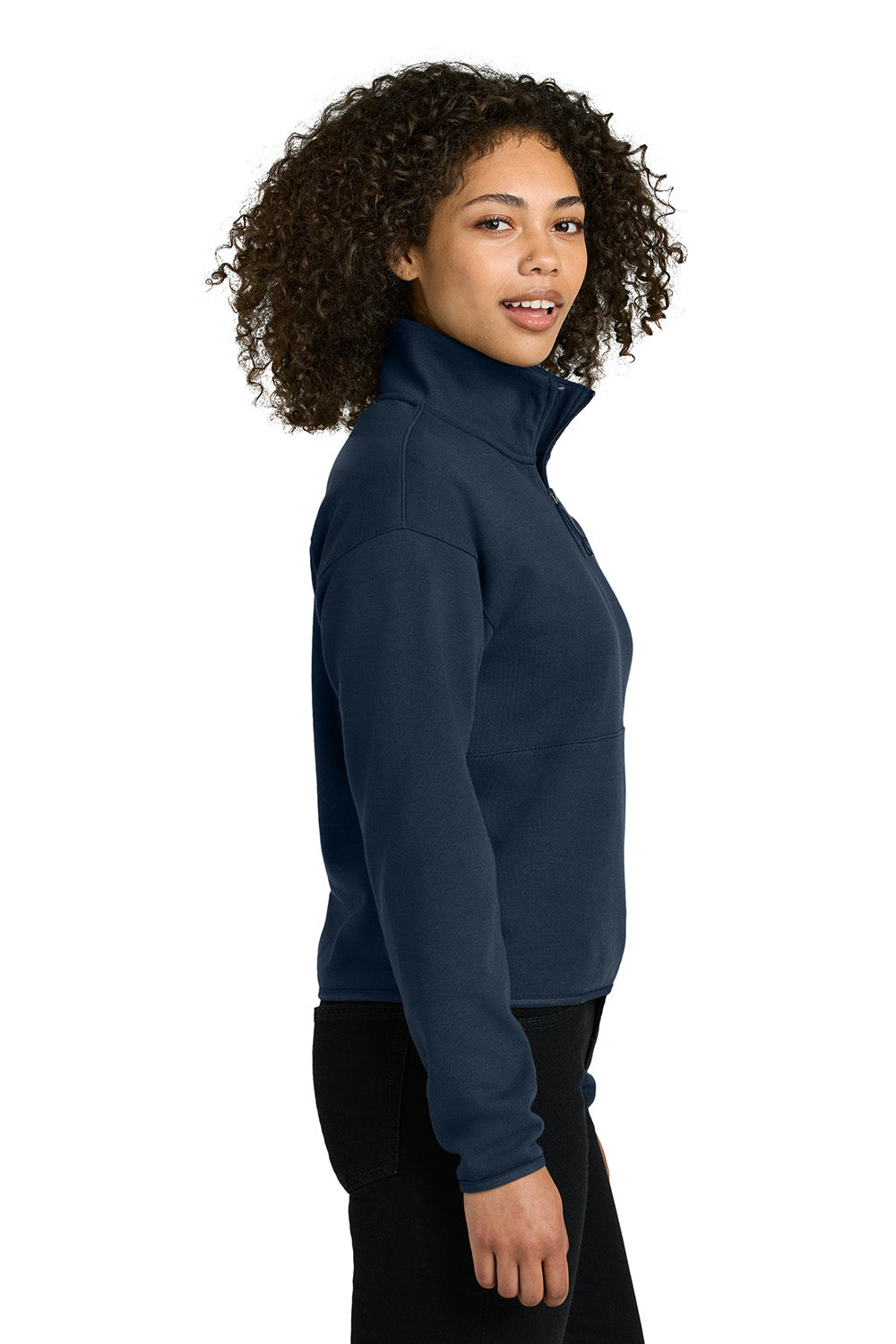 The North Face NF0A8C5H Womens Double Knit 1/4 Zip Fleece Jacket Summit Navy Blue Model Side