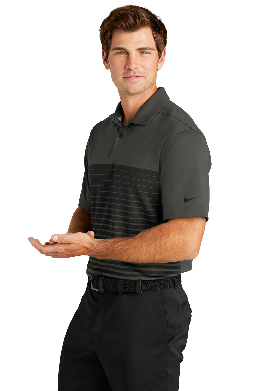 Nike NKDC2114 Mens Vapor Block Dri-Fit Moisture Wicking Short Sleeve Polo Shirt Anthracite Grey Model 3Q