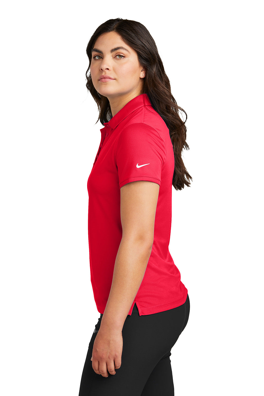 Nike NKDX6685 Womens Victory Dri-Fit Moisture Wicking Short Sleeve Polo Shirt University Red Model Side