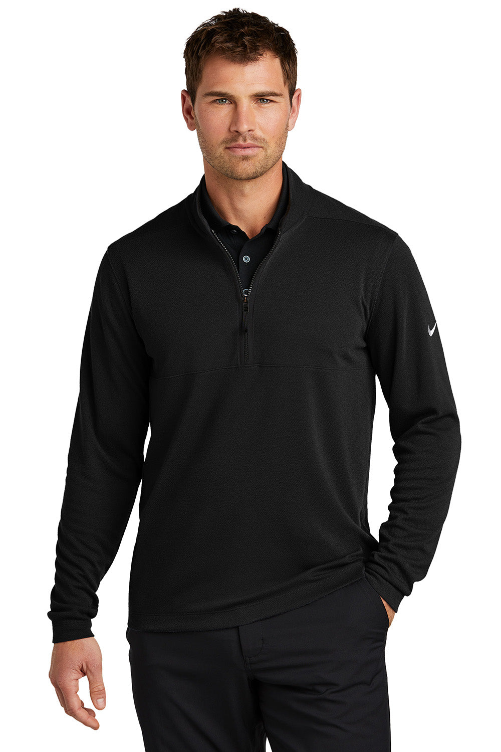 Nike NKDX6702 Mens Textured 1/4 Zip Sweatshirt Black Model Front