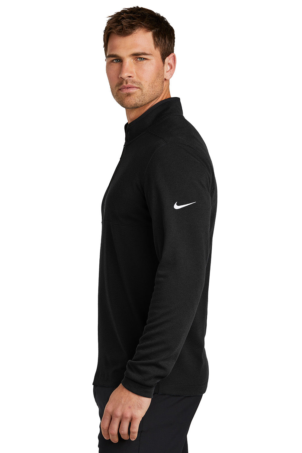 Nike NKDX6702 Mens Textured 1/4 Zip Sweatshirt Black Model Side