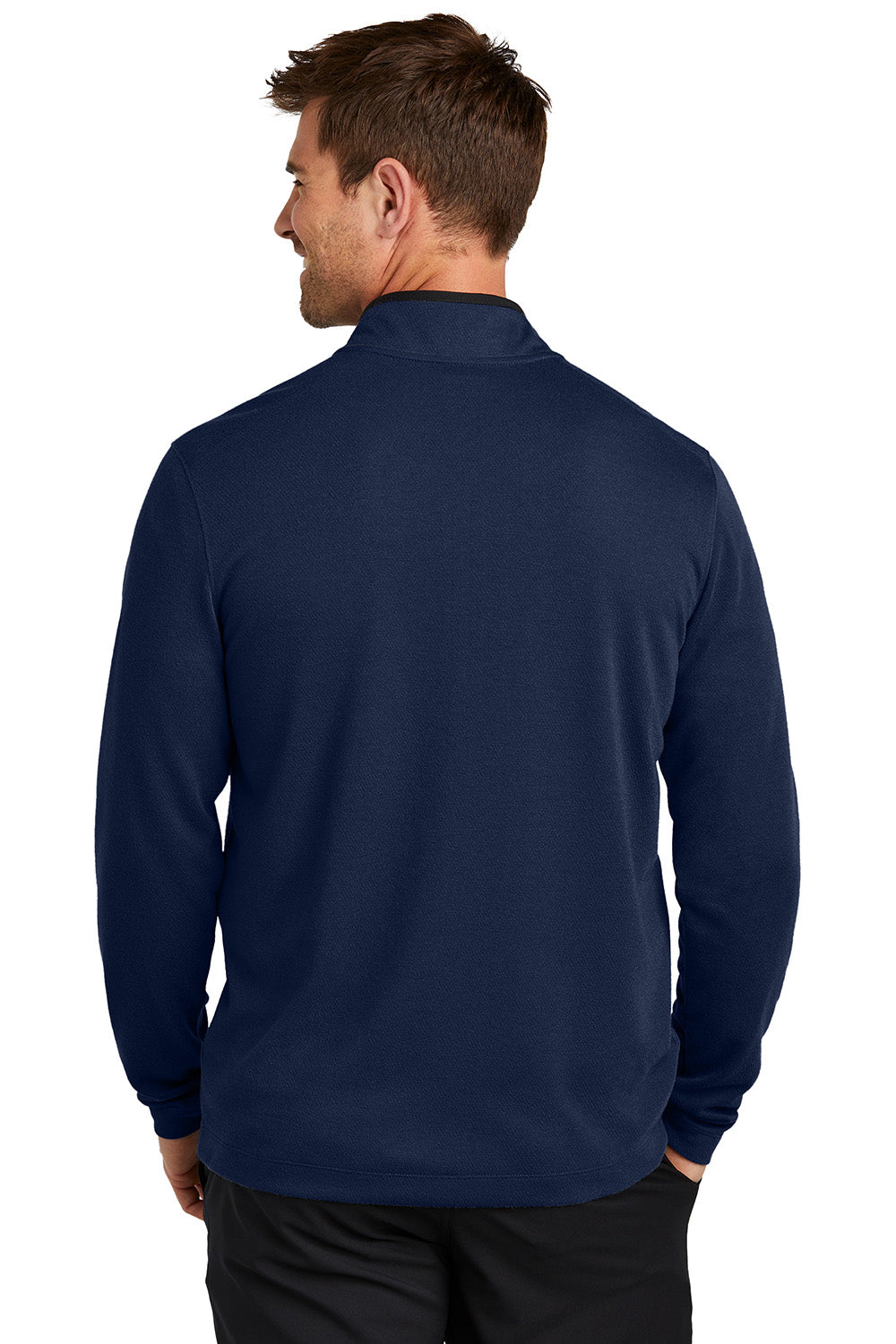 Nike NKDX6702 Mens Textured 1/4 Zip Sweatshirt College Navy Blue Model Back