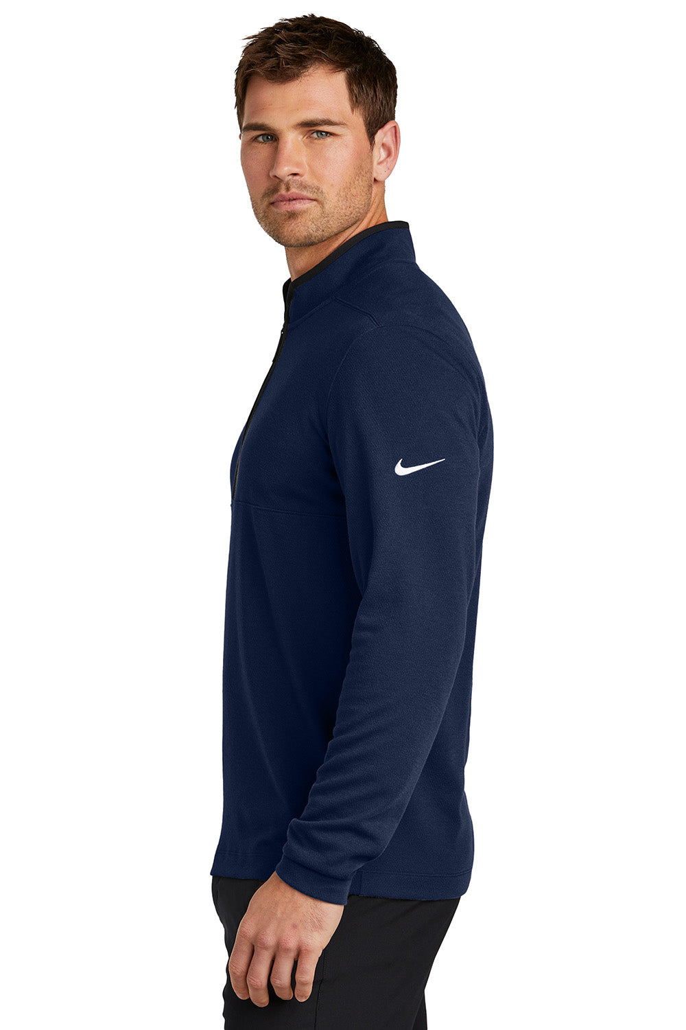 Nike NKDX6702 Mens Textured 1/4 Zip Sweatshirt College Navy Blue Model Side