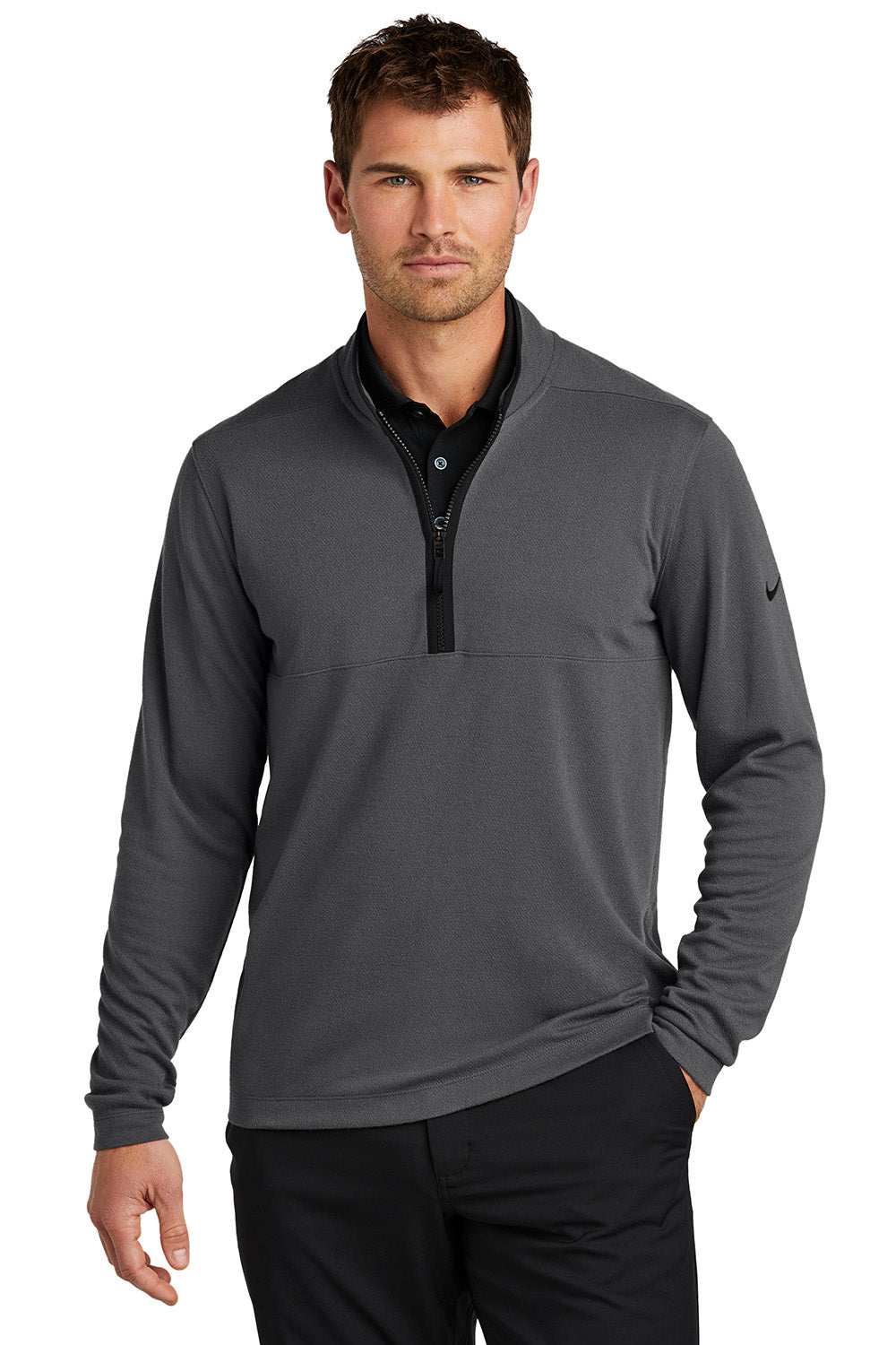 Nike NKDX6702 Mens Textured 1/4 Zip Sweatshirt Dark Grey Model Front