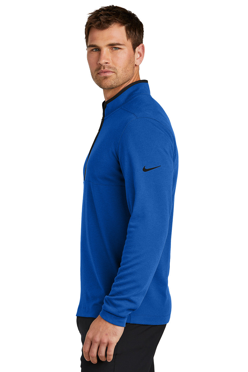 Nike NKDX6702 Mens Textured 1/4 Zip Sweatshirt Gym Blue Model Side