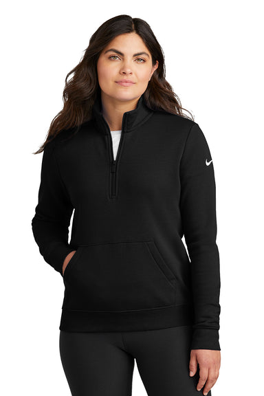 Nike NKDX6720 Womens Club Fleece 1/4 Zip Sweatshirt Black Model Front