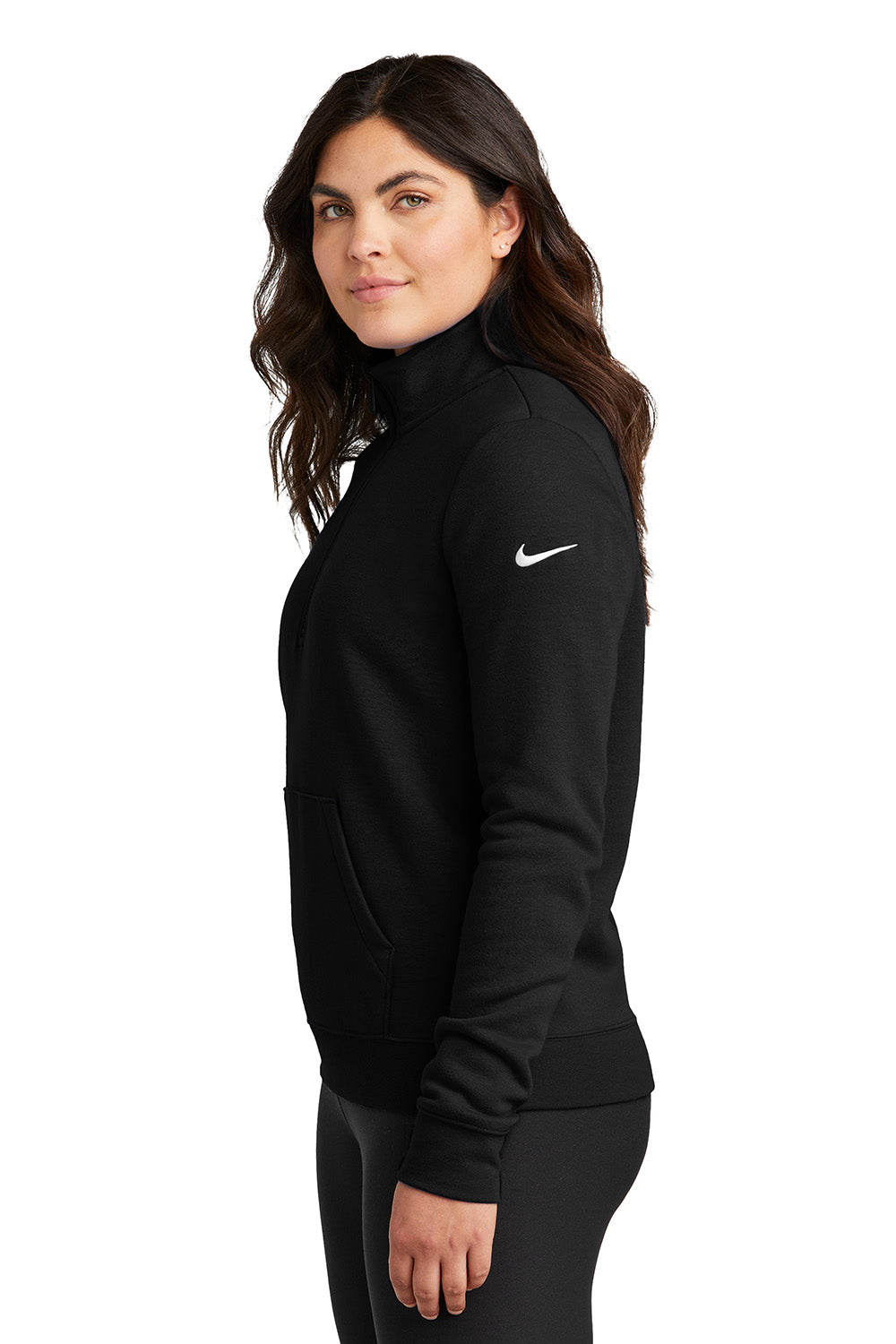 Nike NKDX6720 Womens Club Fleece 1/4 Zip Sweatshirt Black Model Side