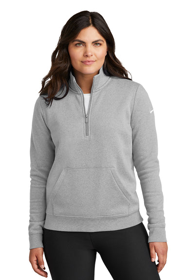 Nike NKDX6720 Womens Club Fleece 1/4 Zip Sweatshirt Heather Dark Grey Model Front