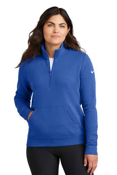 Nike NKDX6720 Womens Club Fleece 1/4 Zip Sweatshirt Game Royal Blue Model Front