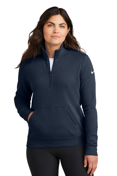 Nike NKDX6720 Womens Club Fleece 1/4 Zip Sweatshirt Midnight Navy Blue Model Front