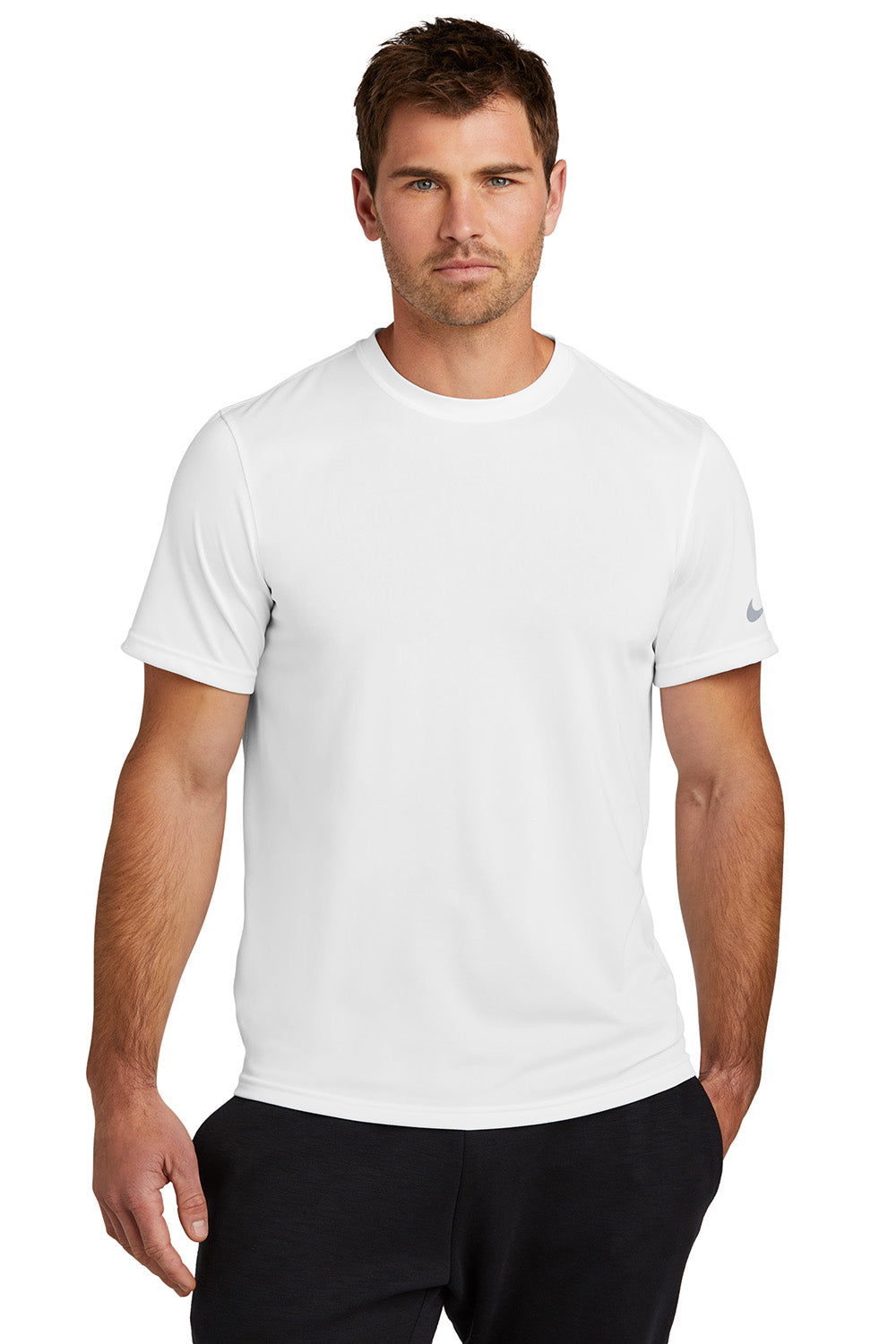 Nike NKDX8730 Mens rLegend Dri-Fit Moisture Wicking Short Sleeve Crewneck T-Shirt White Model Front