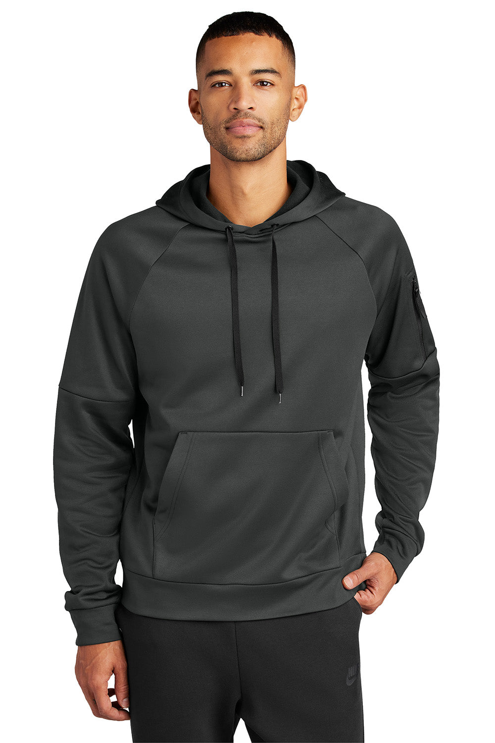 Nike NKFD9735 Mens Therma-Fit Fleece Hooded Sweatshirt Hoodie Anthracite Grey Model Front