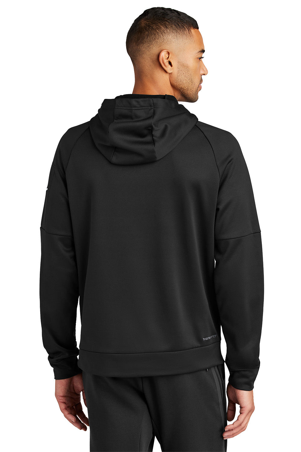 Nike NKFD9735 Mens Therma-Fit Fleece Hooded Sweatshirt Hoodie Black Model Back