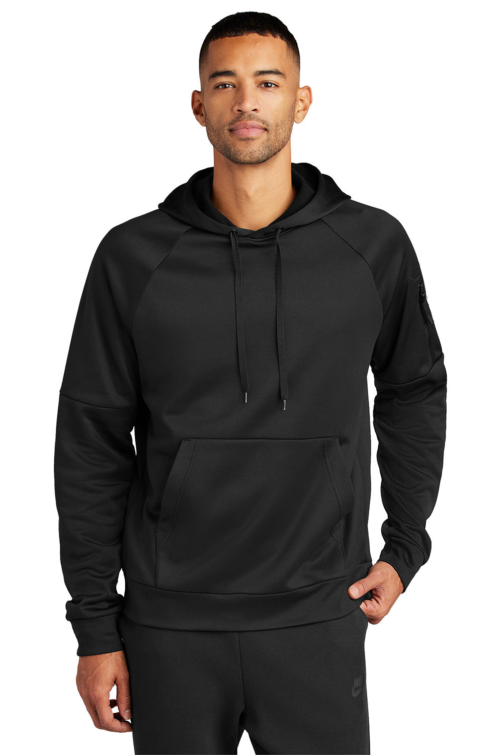 Nike NKFD9735 Mens Therma-Fit Fleece Hooded Sweatshirt Hoodie Black Model Front