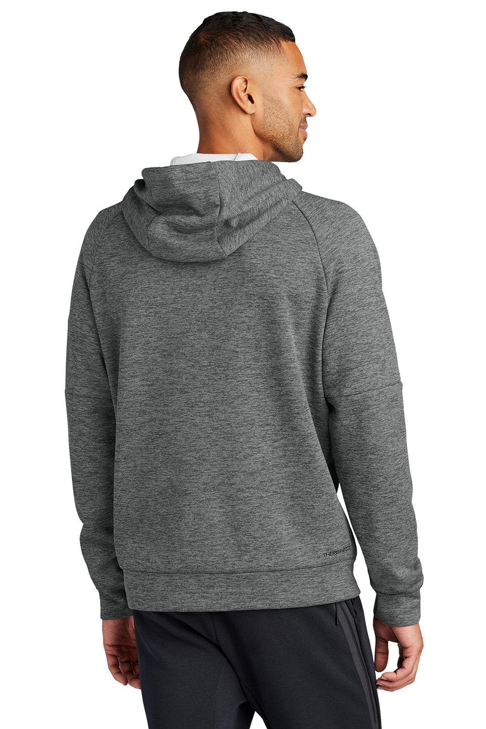 Nike NKFD9735 Mens Therma-Fit Fleece Hooded Sweatshirt Hoodie Heather Charcoal Grey Model Back