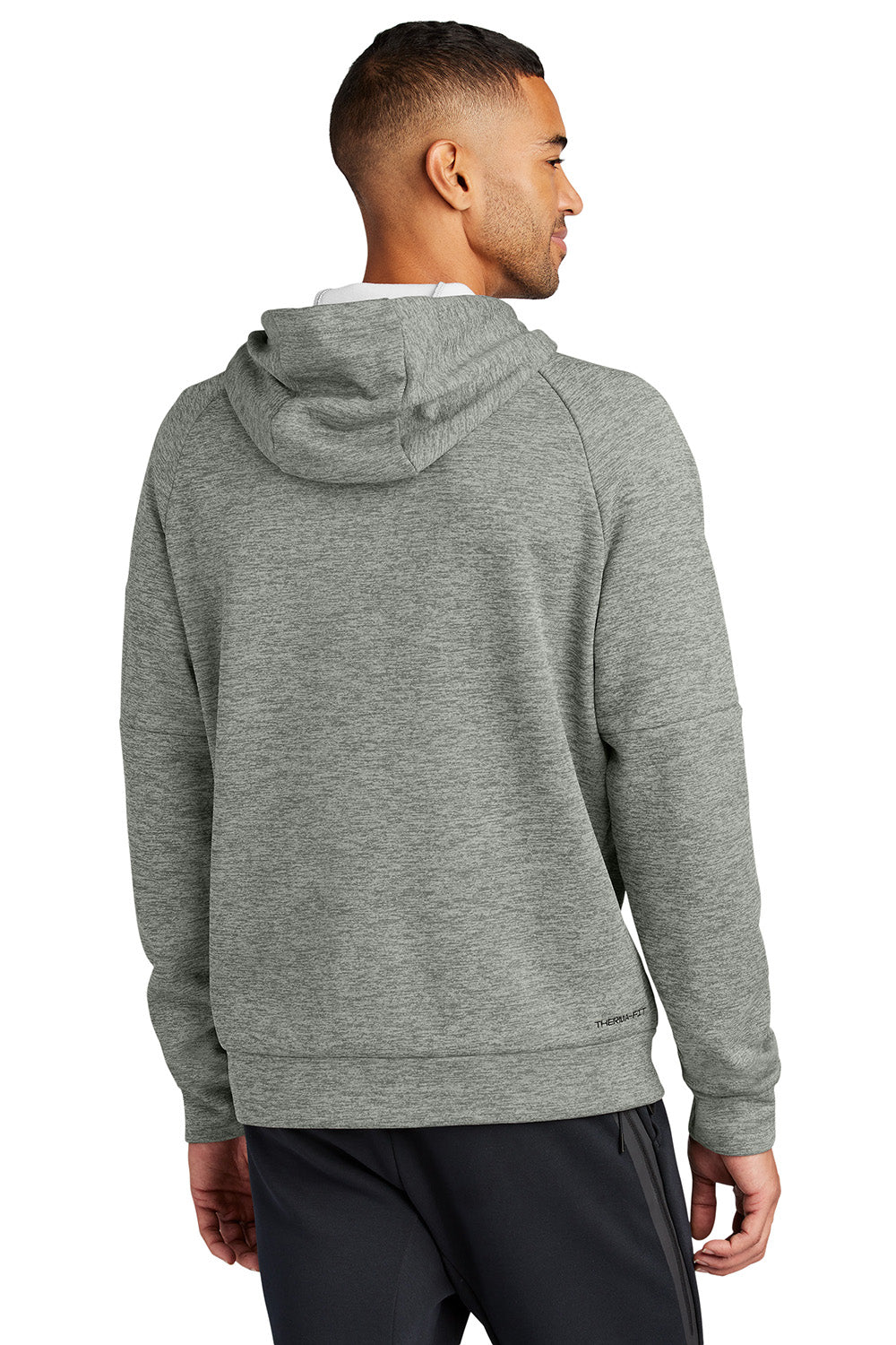 Nike NKFD9735 Mens Therma-Fit Fleece Hooded Sweatshirt Hoodie Heather Dark Grey Model Back