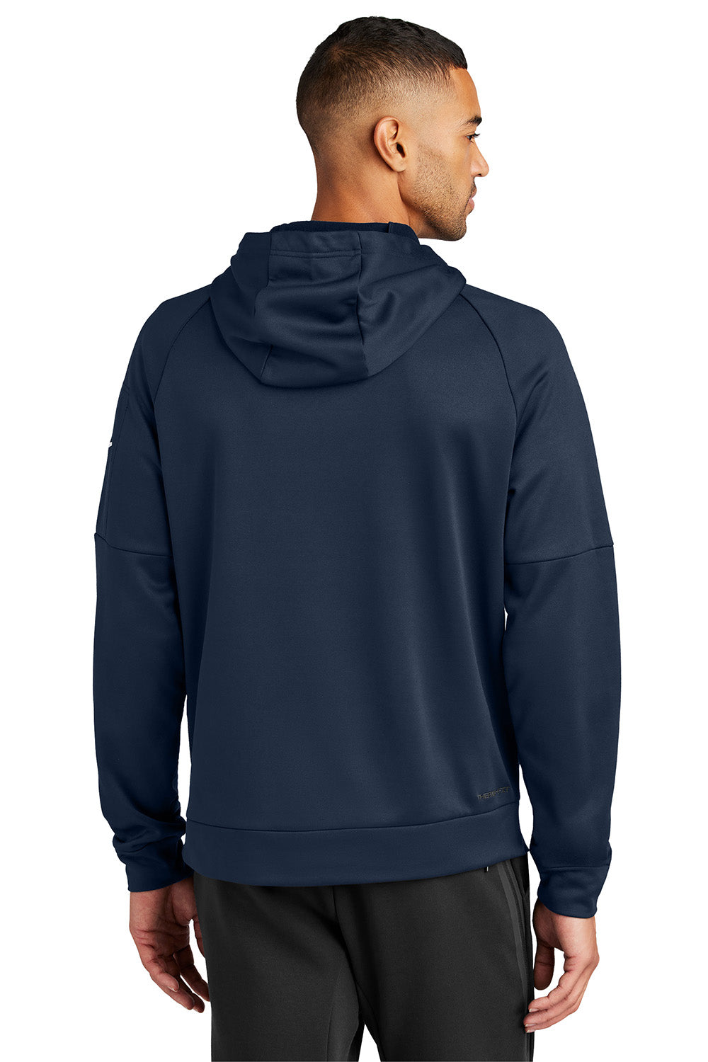 Nike NKFD9735 Mens Therma-Fit Fleece Hooded Sweatshirt Hoodie Navy Blue Model Back