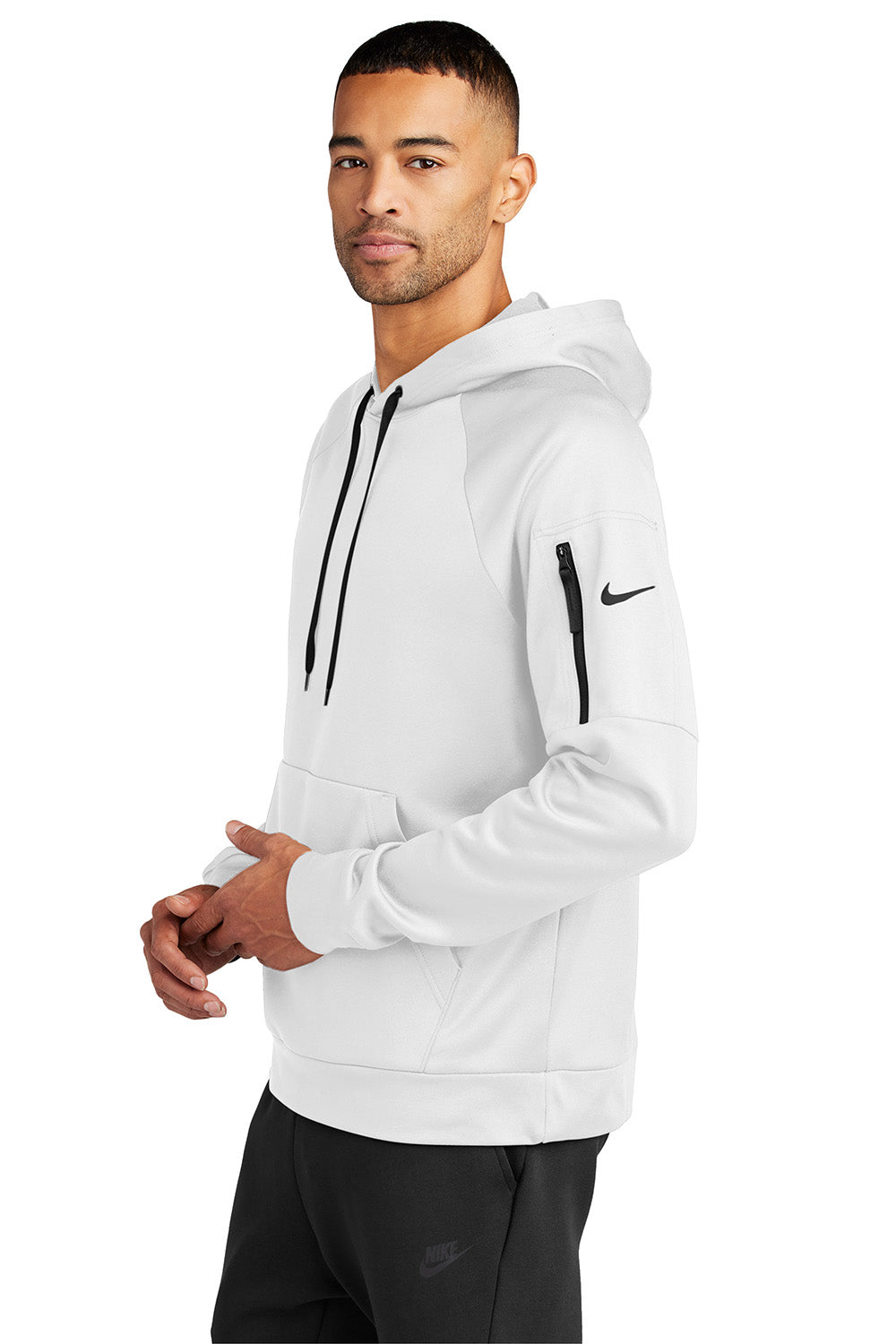 Nike NKFD9735 Mens Therma-Fit Fleece Hooded Sweatshirt Hoodie White Model Side