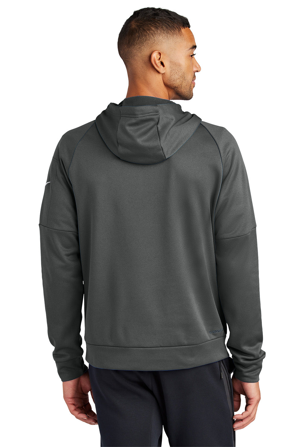 Nike NKFD9742 Mens Therma-Fit Fleece 1/4 Zip Hooded Sweatshirt Hoodie Anthracite Grey Model Back