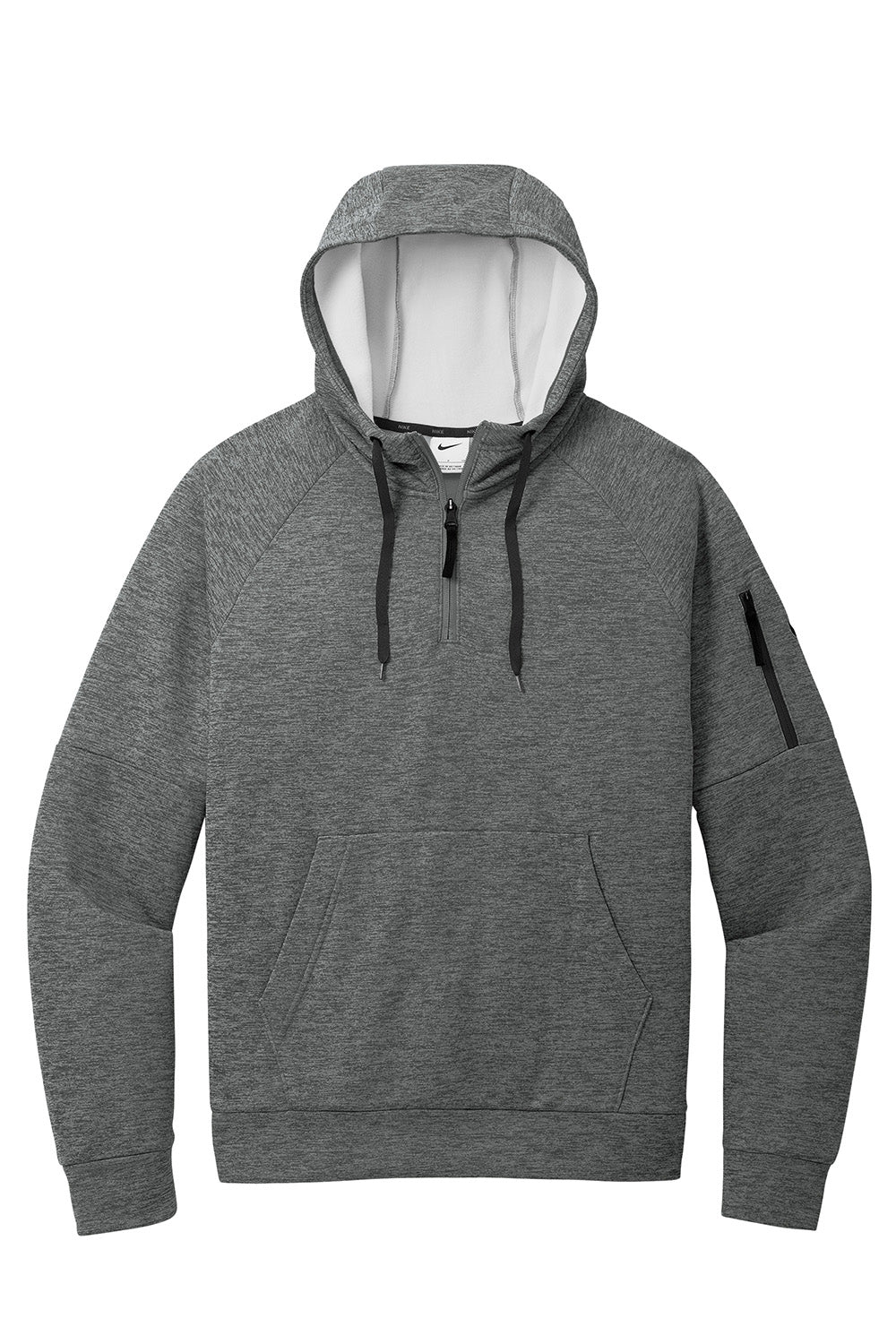 Nike NKFD9742 Mens Therma-Fit Fleece 1/4 Zip Hooded Sweatshirt Hoodie Heather Charcoal Grey Flat Front