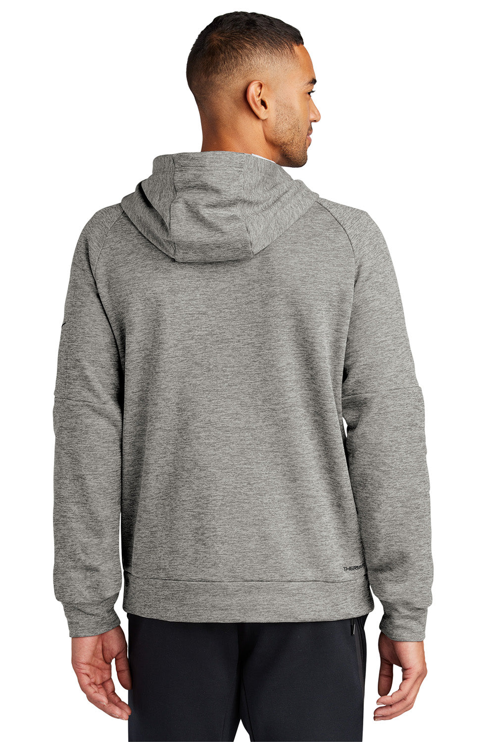 Nike NKFD9742 Mens Therma-Fit Fleece 1/4 Zip Hooded Sweatshirt Hoodie Heather Dark Grey Model Back