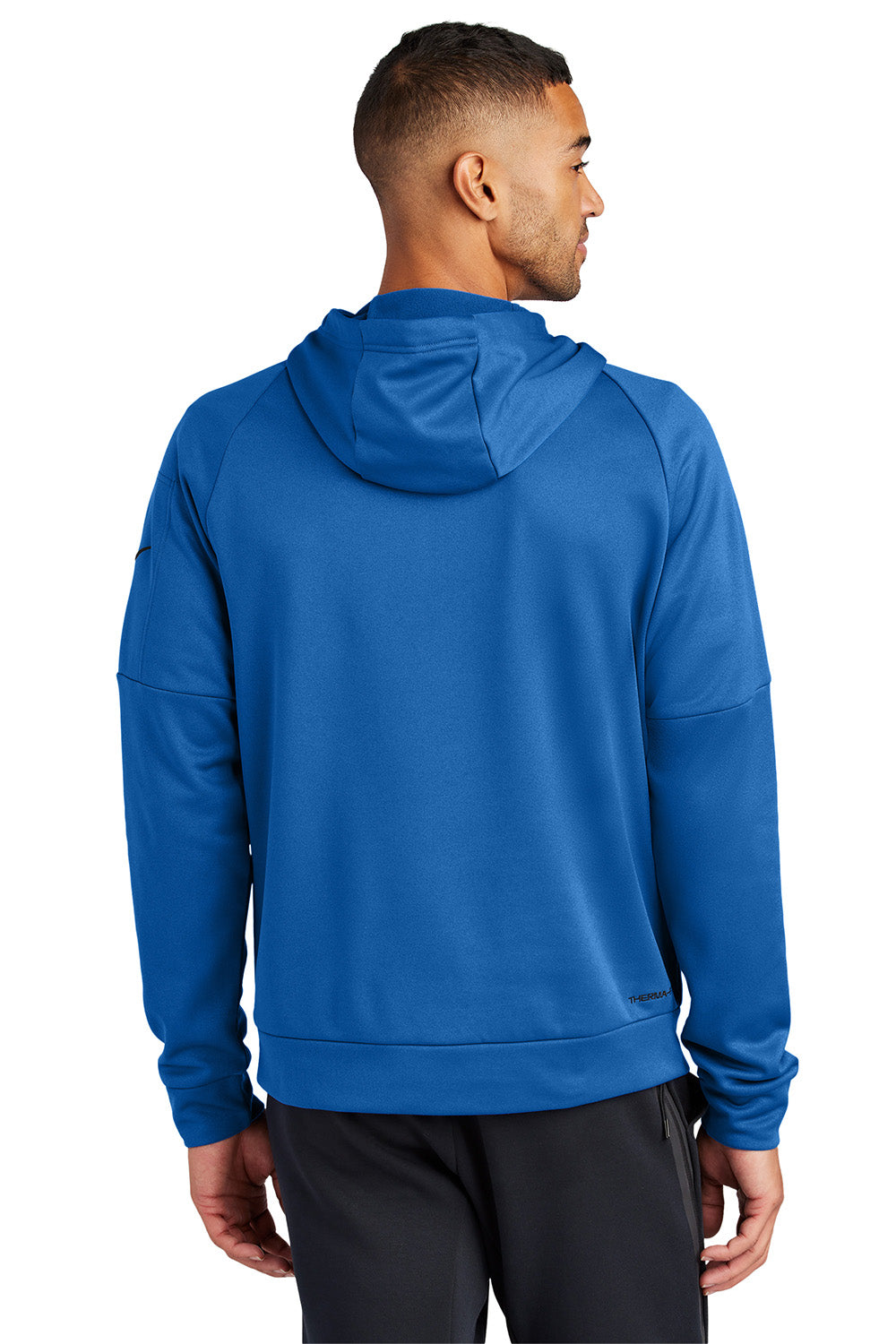 Nike NKFD9742 Mens Therma-Fit Fleece 1/4 Zip Hooded Sweatshirt Hoodie Game Royal Blue Model Back