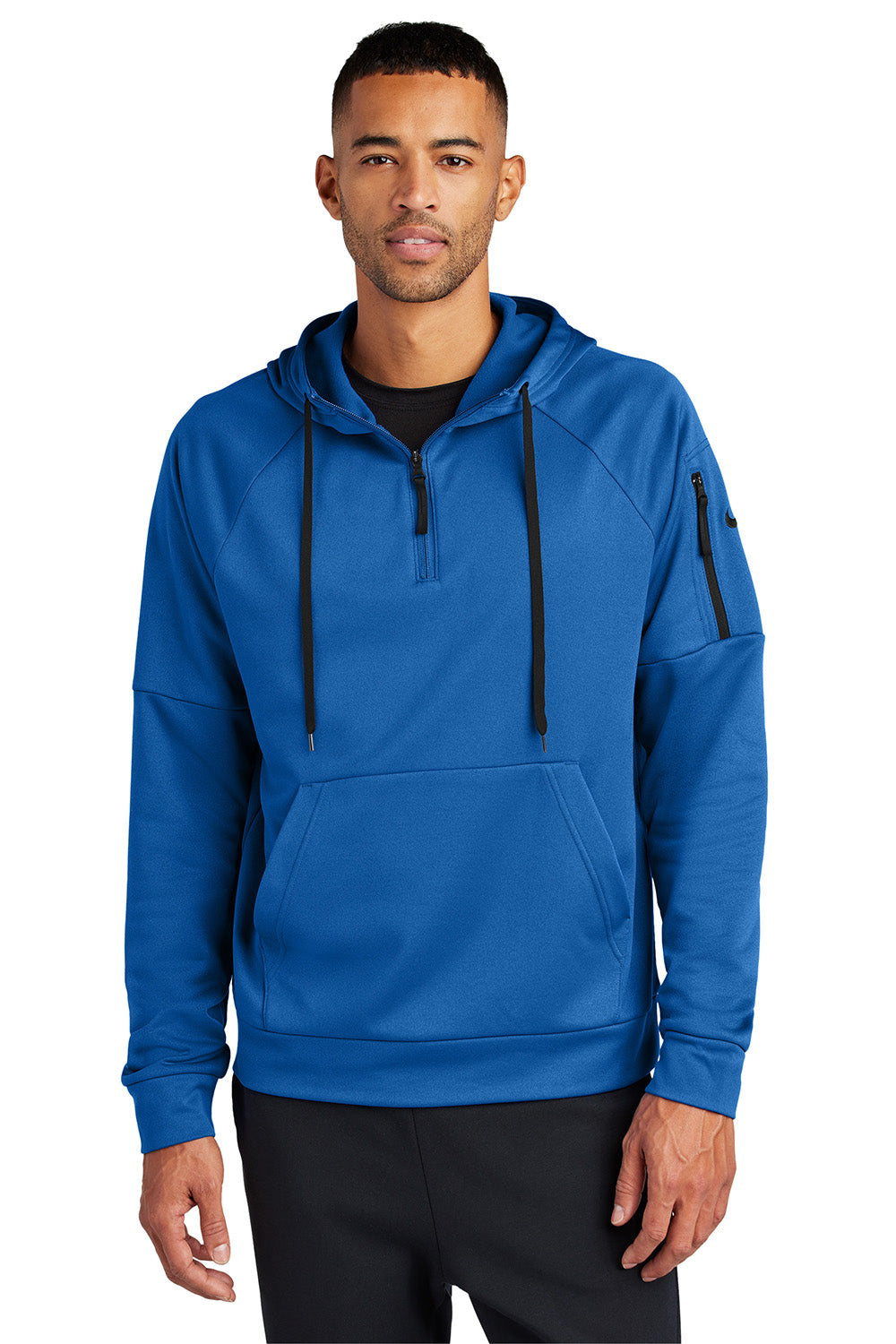 Nike NKFD9742 Mens Therma-Fit Fleece 1/4 Zip Hooded Sweatshirt Hoodie Game Royal Blue Model Front