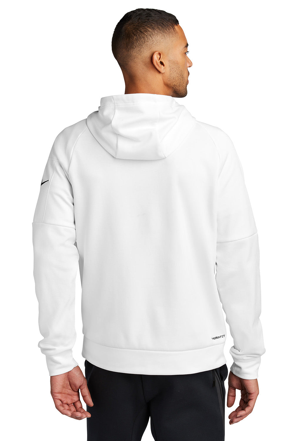 Nike NKFD9742 Mens Therma-Fit Fleece 1/4 Zip Hooded Sweatshirt Hoodie White Model Back