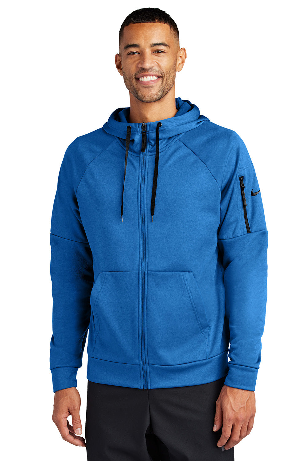 Nike NKFD9859 Mens Therma-Fit Fleece Full Zip Hooded Sweatshirt Hoodie Game Royal Blue Model Front