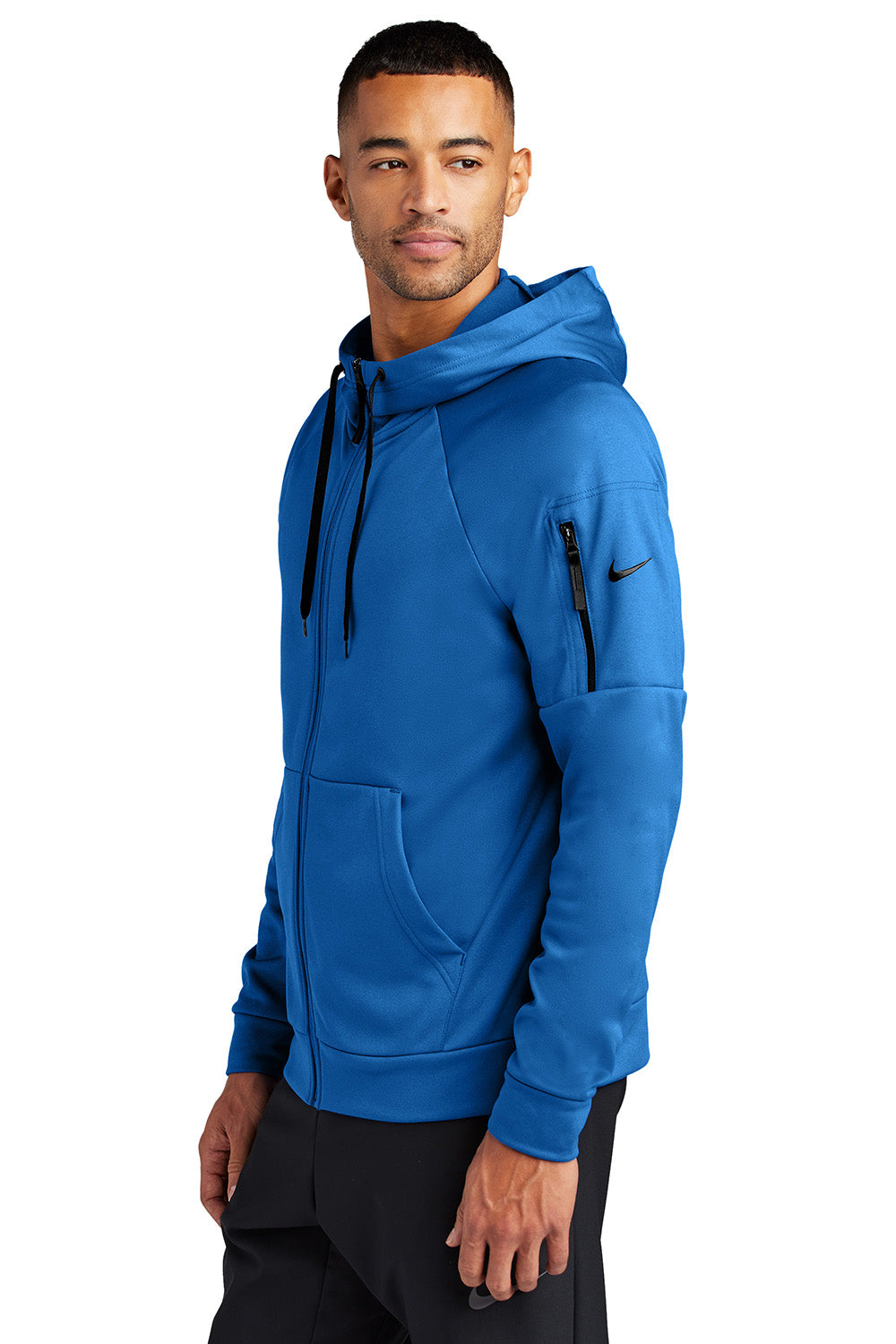 Nike NKFD9859 Mens Therma-Fit Fleece Full Zip Hooded Sweatshirt Hoodie Game Royal Blue Model Side