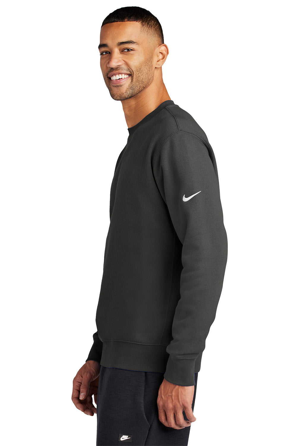 Nike NKFD9863 Mens Club Fleece Crewneck Sweatshirt Anthracite Grey Model Side