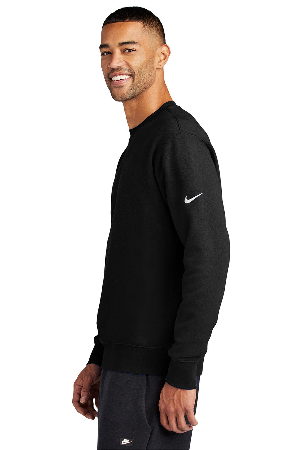 Nike NKFD9863 Mens Club Fleece Crewneck Sweatshirt Black Model Side