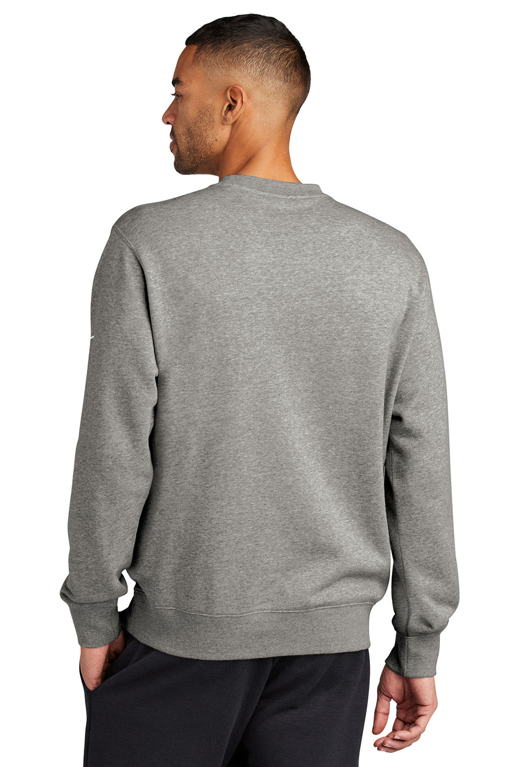 Nike NKFD9863 Mens Club Fleece Crewneck Sweatshirt Heather Dark Grey Model Back