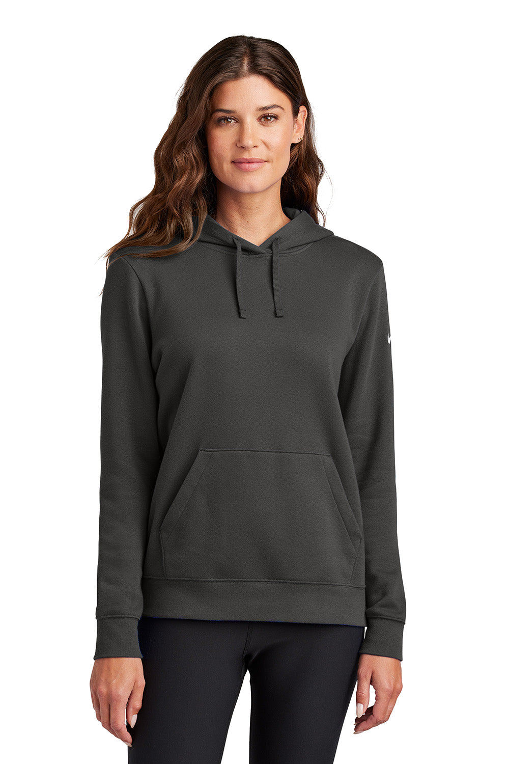 Nike NKFD9889 Womens Club Fleece Hooded Sweatshirt Hoodie Anthracite Grey Model Front