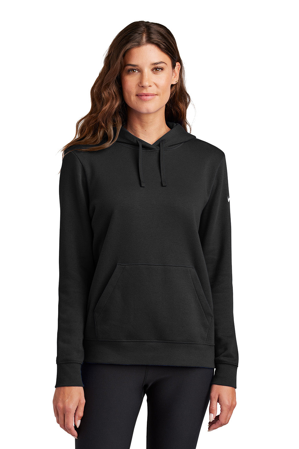 Nike NKFD9889 Womens Club Fleece Hooded Sweatshirt Hoodie Black Model Front