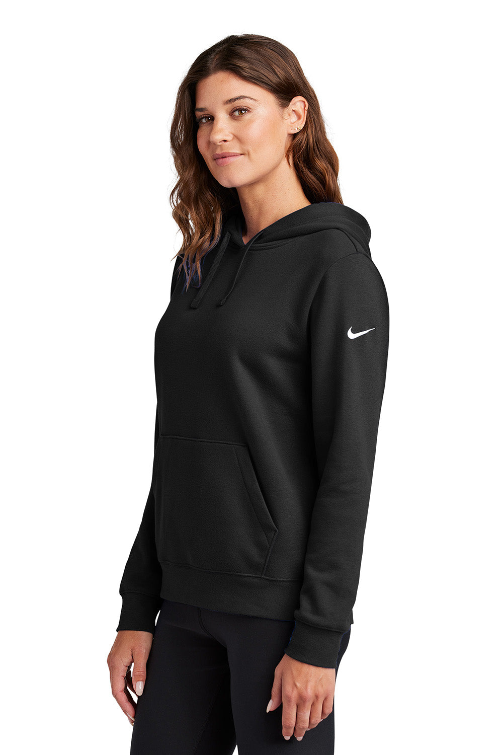 Nike NKFD9889 Womens Club Fleece Hooded Sweatshirt Hoodie Black Model Side