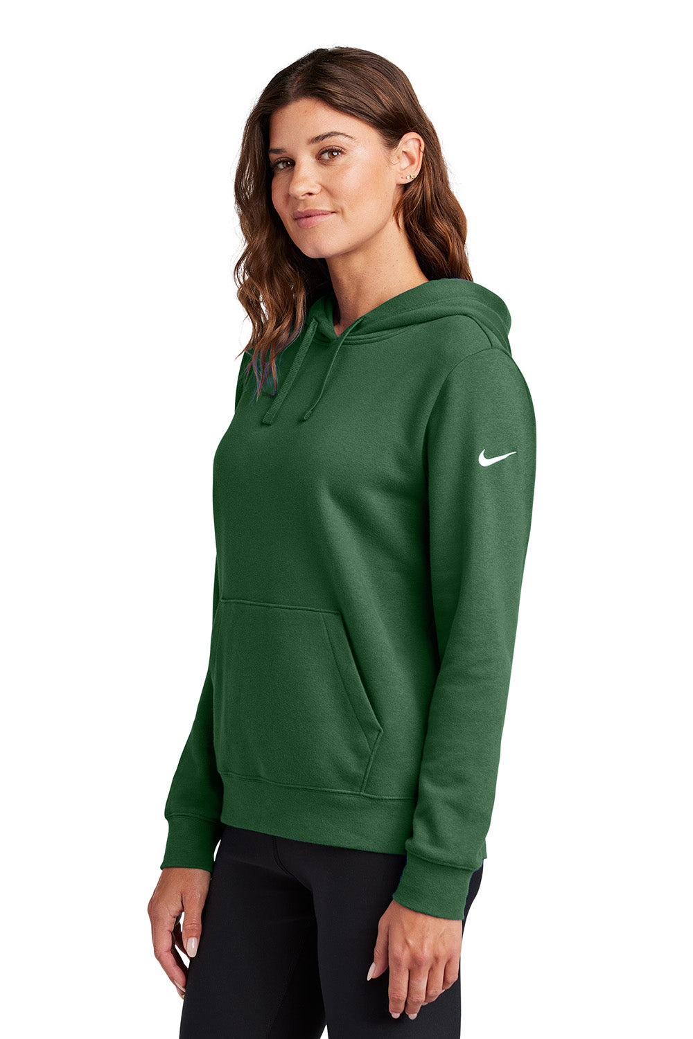 Nike NKFD9889 Womens Club Fleece Hooded Sweatshirt Hoodie Gorge Green Model Side