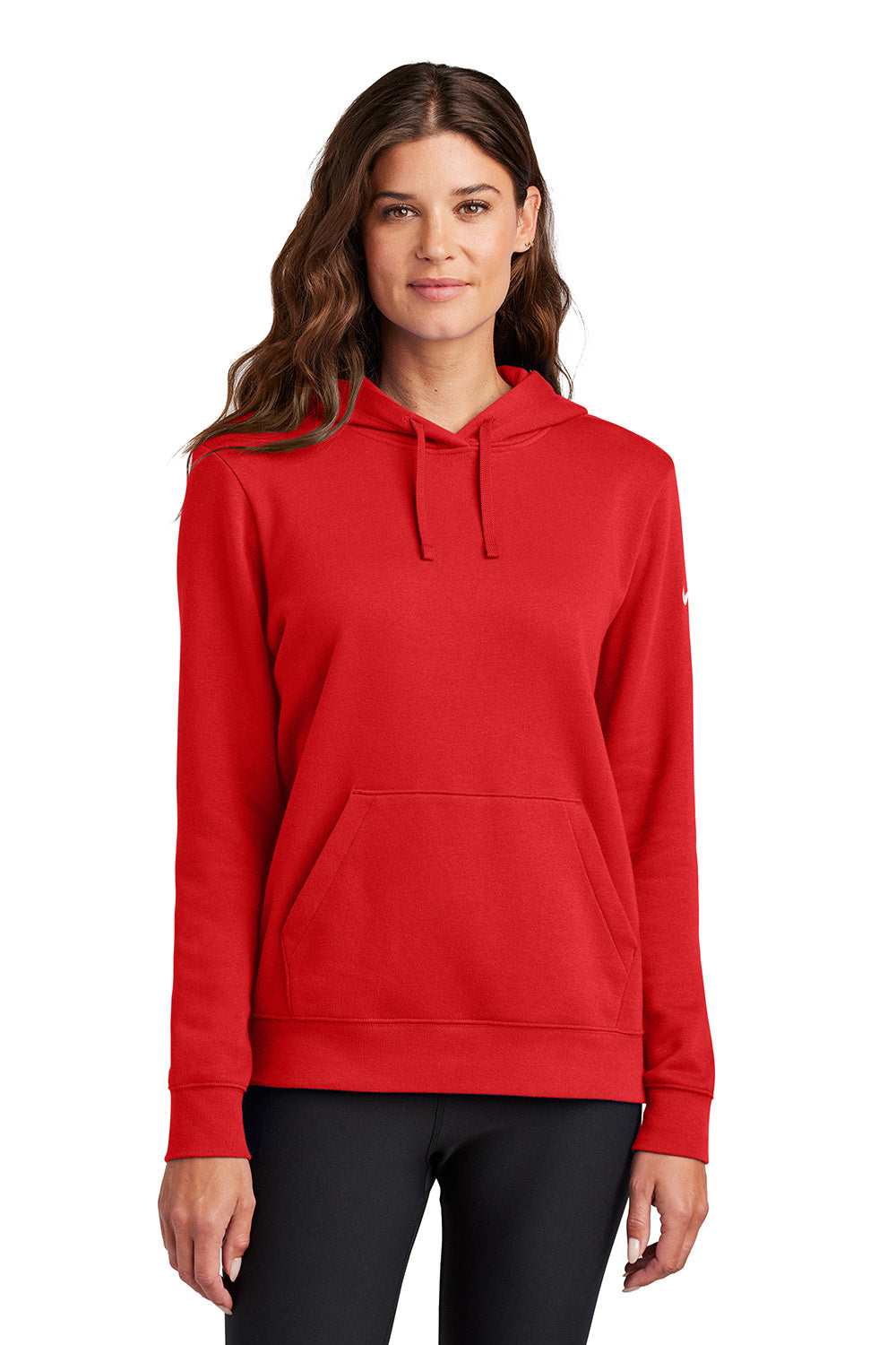 Nike NKFD9889 Womens Club Fleece Hooded Sweatshirt Hoodie University Red Model Front