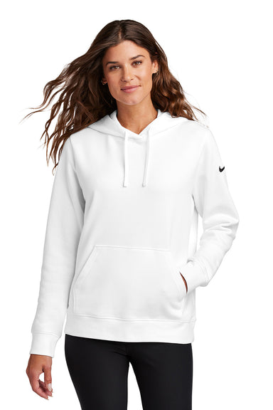 Nike NKFD9889 Womens Club Fleece Hooded Sweatshirt Hoodie White Model Front