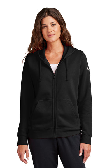 Nike NKFD9890 Womens Club Fleece Full Zip Hooded Sweatshirt Hoodie Black Model Front