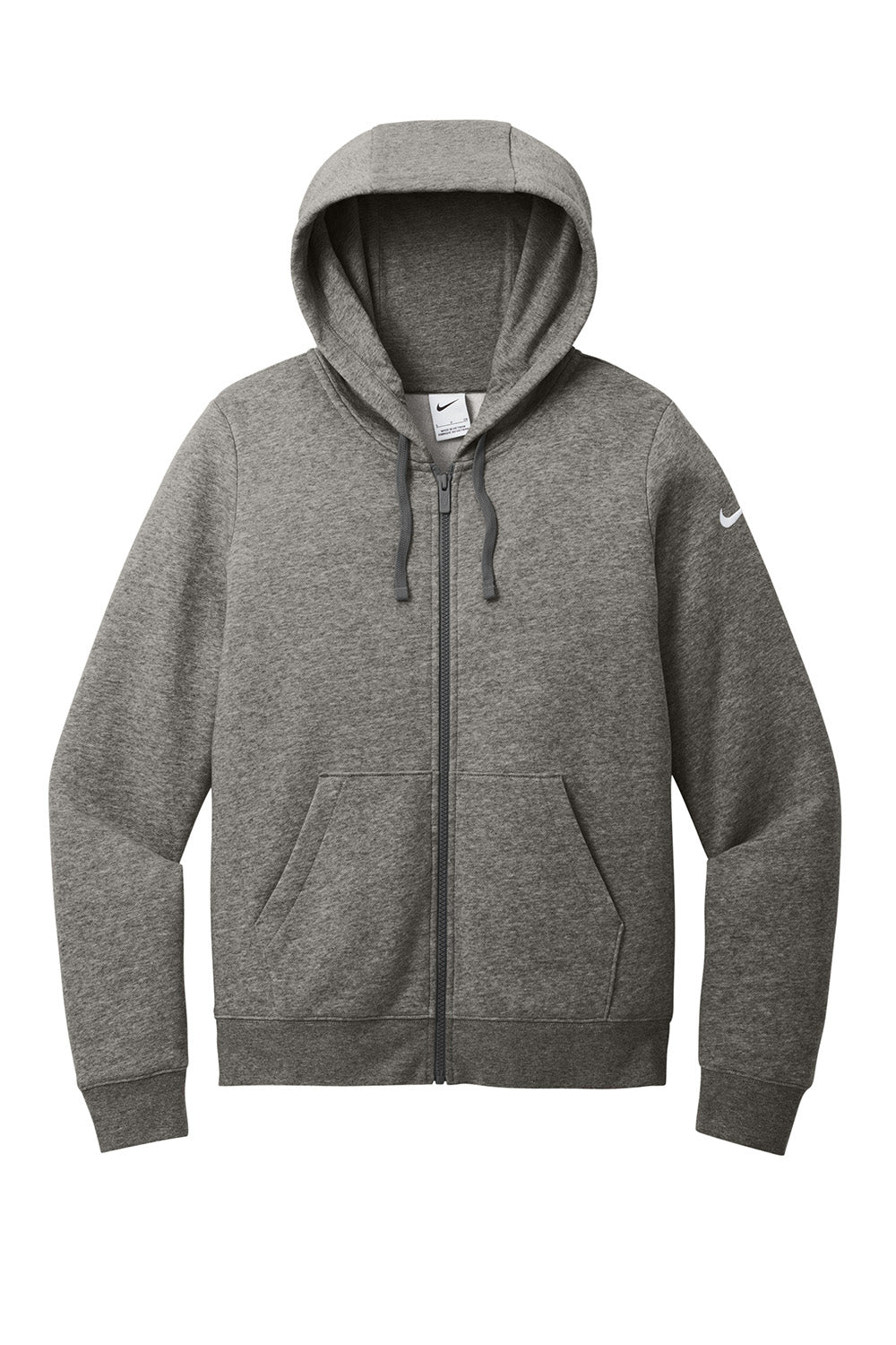 Nike NKFD9890 Womens Club Fleece Full Zip Hooded Sweatshirt Hoodie Heather Charcoal Grey Flat Front