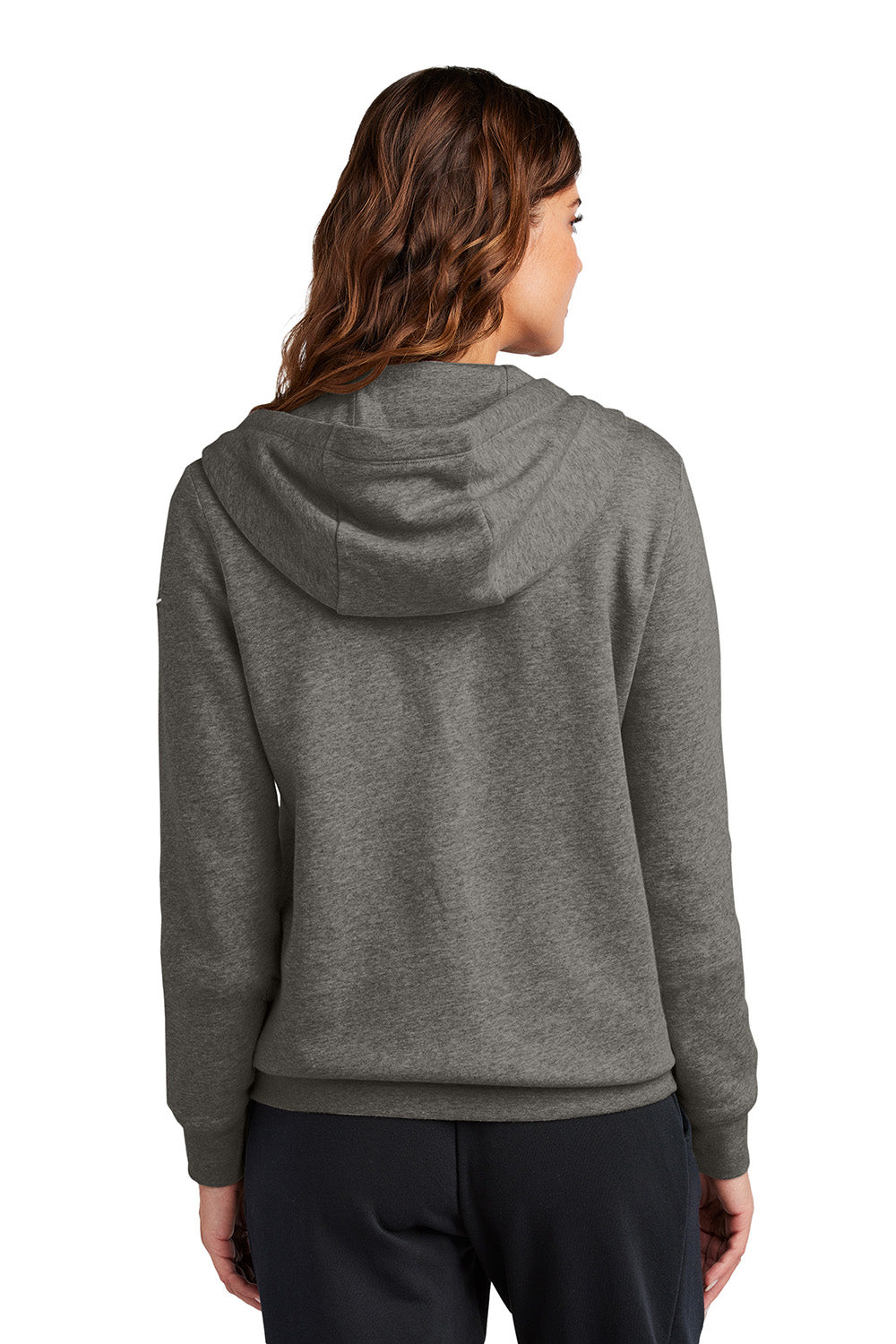 Nike NKFD9890 Womens Club Fleece Full Zip Hooded Sweatshirt Hoodie Heather Charcoal Grey Model Back