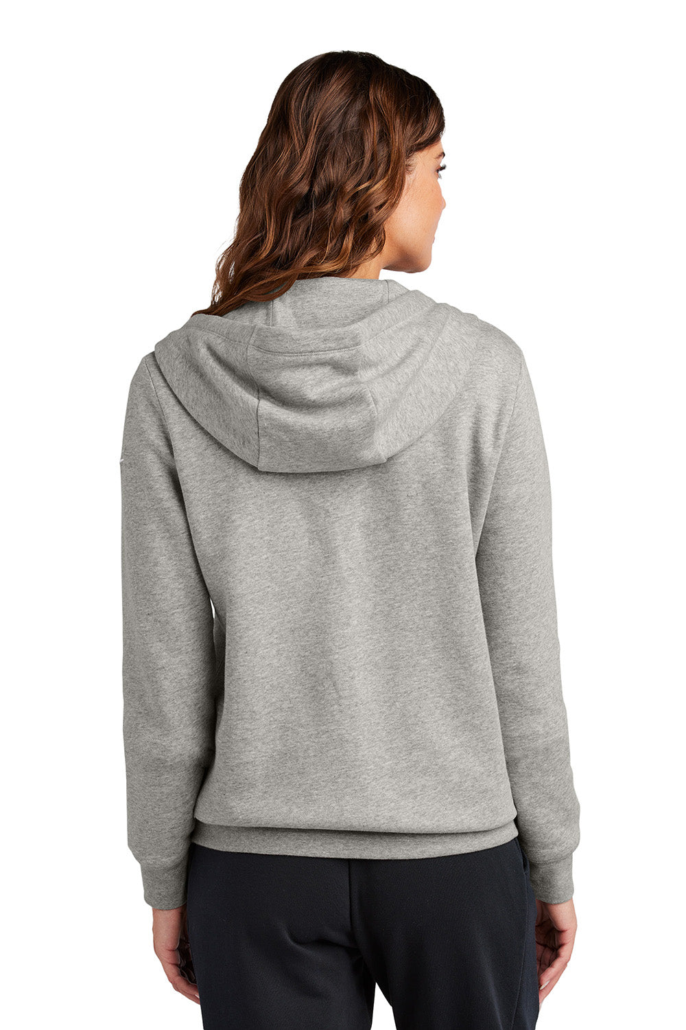 Nike NKFD9890 Womens Club Fleece Full Zip Hooded Sweatshirt Hoodie Heather Dark Grey Model Back