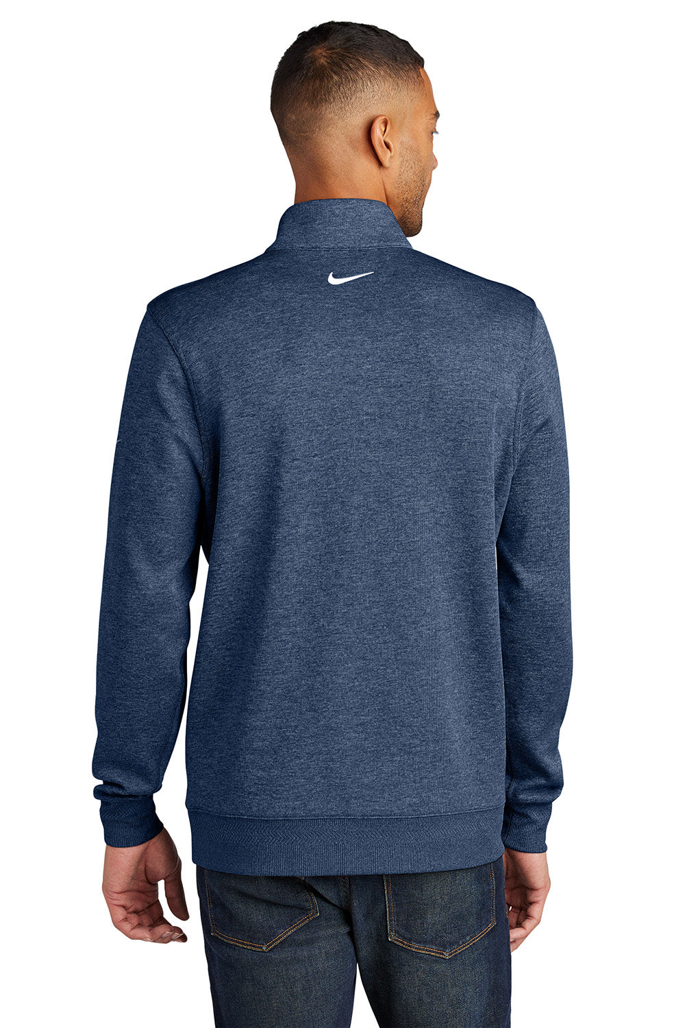 Nike NKFD9892 Mens Dri-Fit 1/4 Zip Sweatshirt Navy Blue Model Back