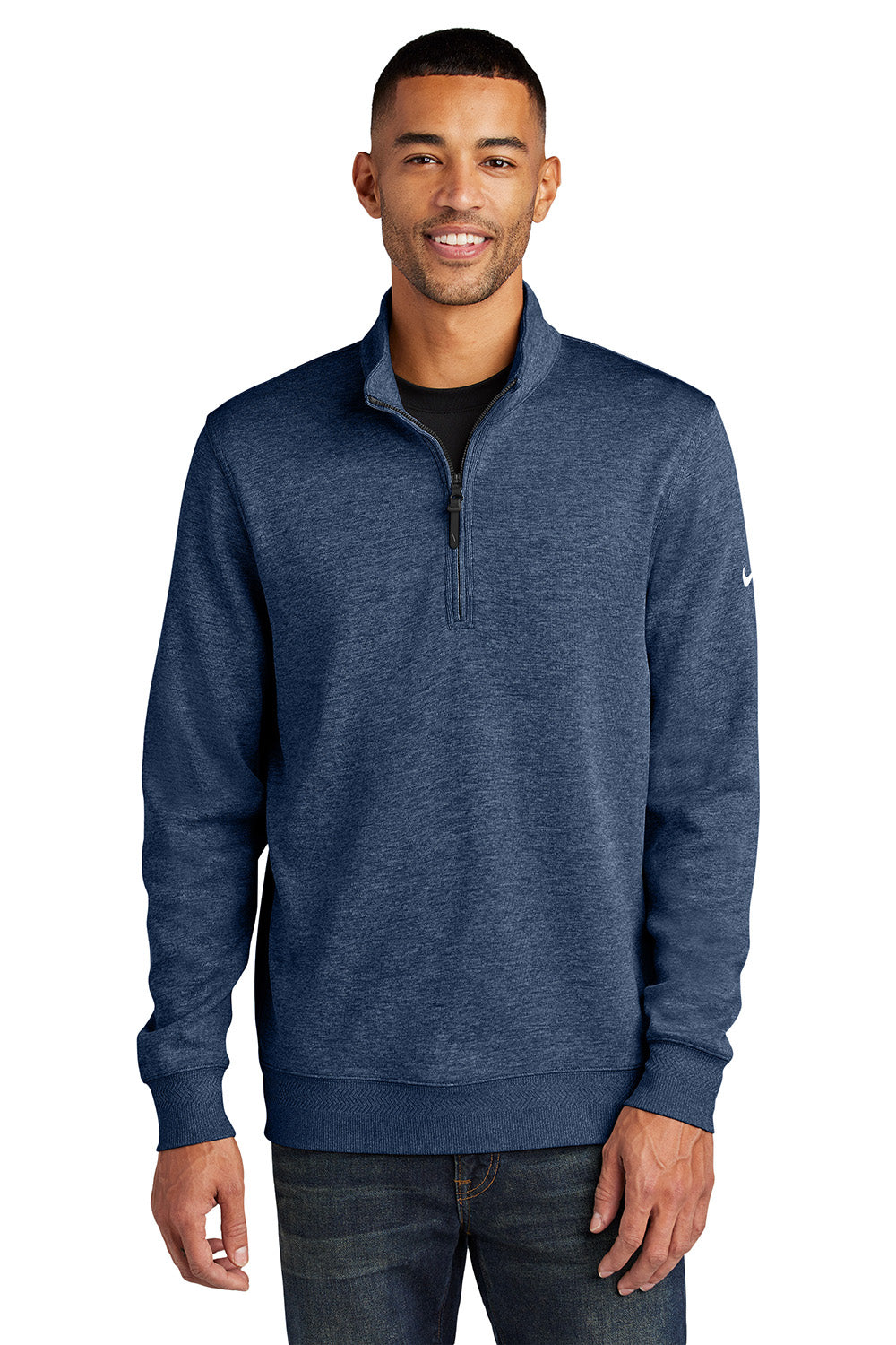 Nike NKFD9892 Mens Dri-Fit 1/4 Zip Sweatshirt Navy Blue Model Front