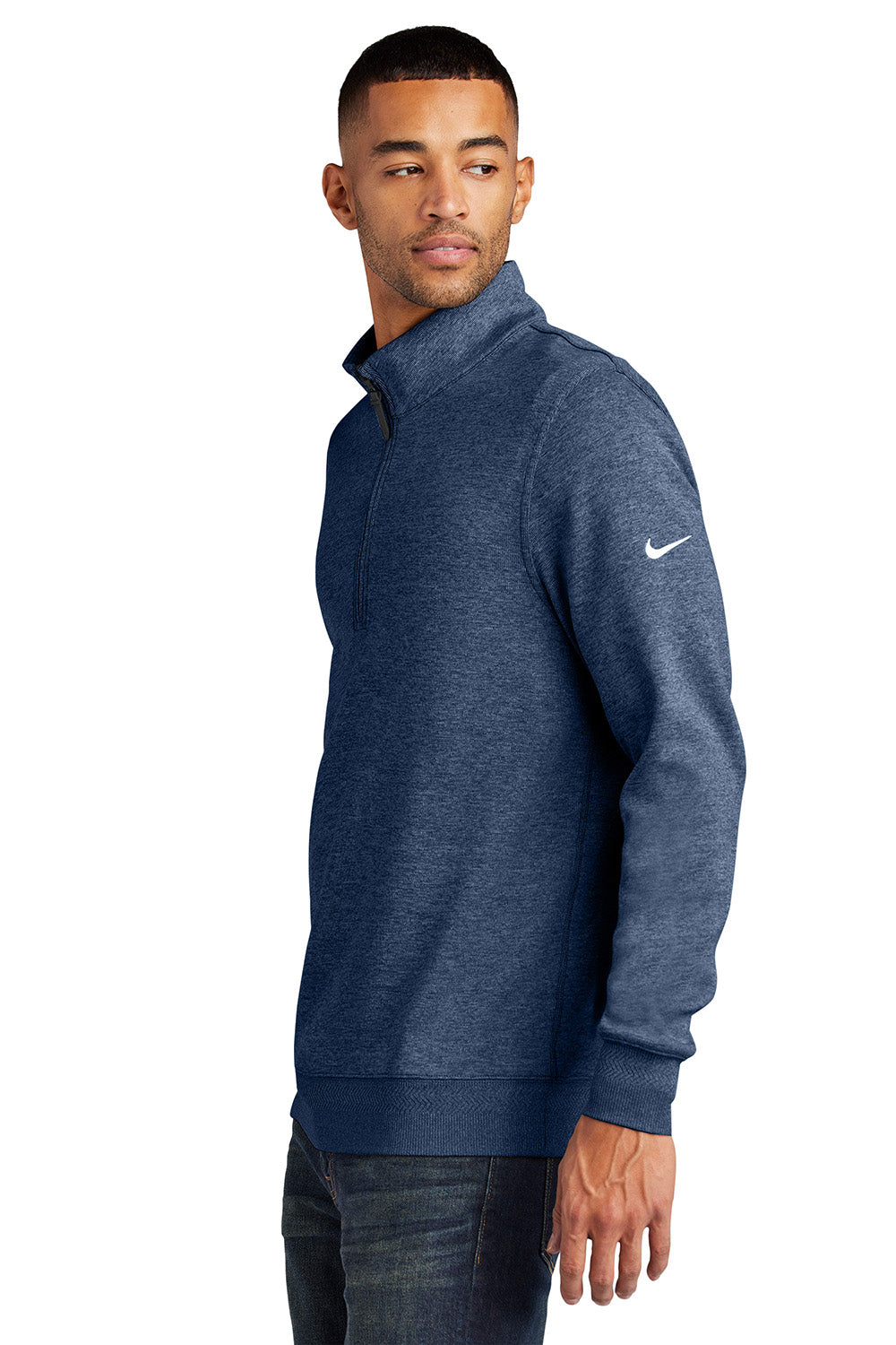 Nike NKFD9892 Mens Dri-Fit 1/4 Zip Sweatshirt Navy Blue Model Side