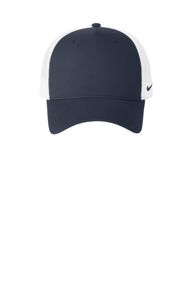 Nike NKFN9893 Mens Mesh Snapback Trucker Hat Navy Blue/White Flat Front